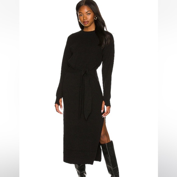 LPA Long Sleeve Ribbed Dress in Black - Picture 2 of 5